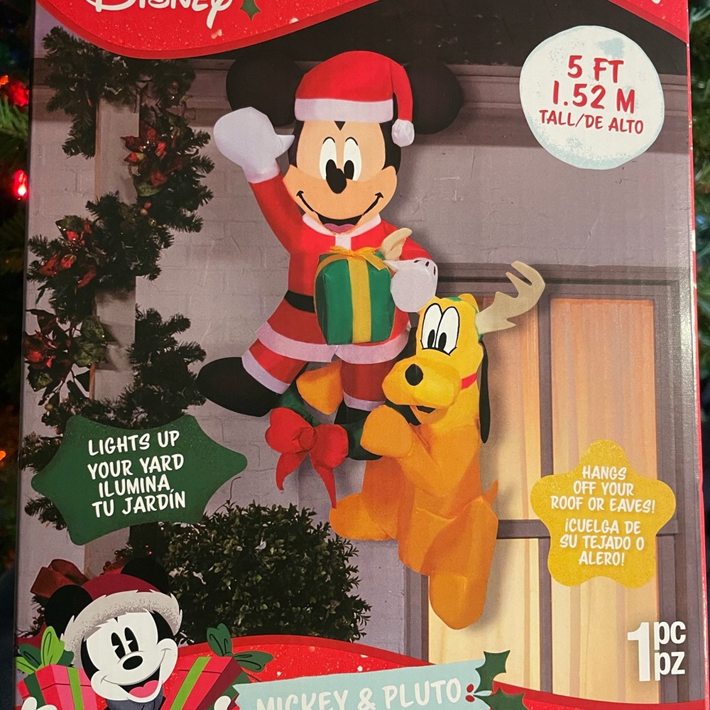 Disney Festive Mickey and Pluto Inflatable with Gift